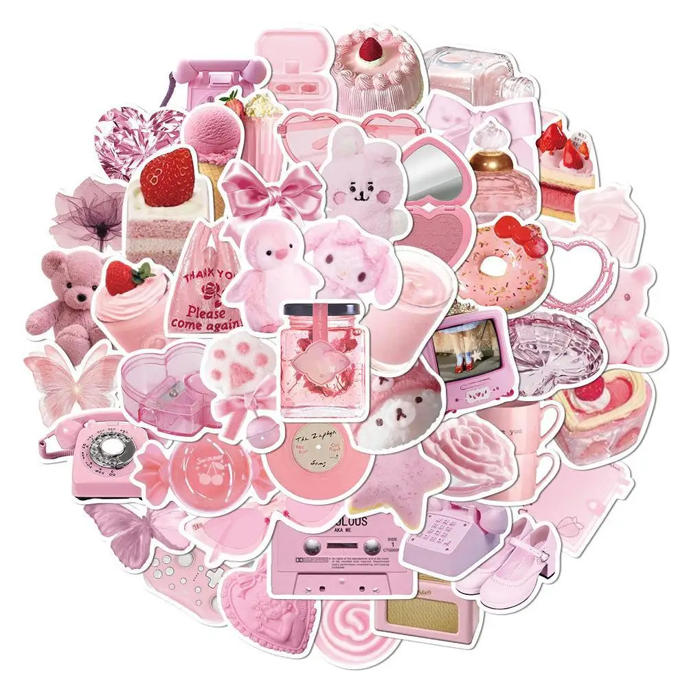 10/30/50PCS Trend Cute Pink Girl Heart Cartoon Graffiti Helmet Cup DIY Waterproof PVC Children\'S Toy Handbook Sticker Wholesale