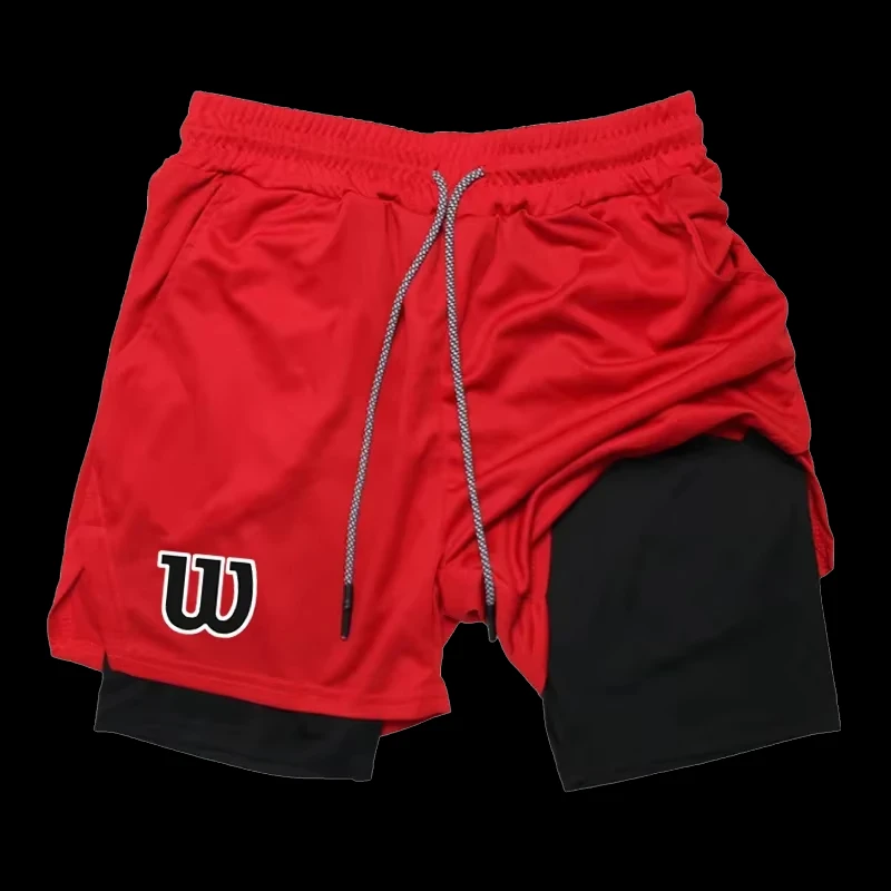 Men 2 in 1 Double Layer Running Shorts Sports Casual Gym Workout Brand Mesh Breathable Basketball running Shorts  Summer RL0339