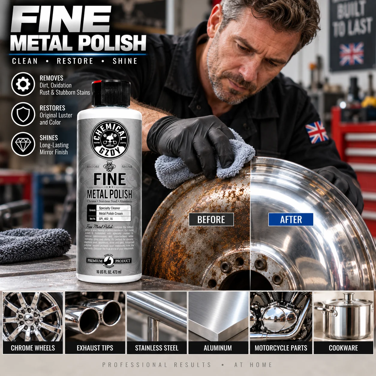 Fine Metal Polish Cream, Tarnish & Oxidation Remover, Mirror Shine Restorer for Chrome, Stainless Steel, Aluminum. Metal Polishi