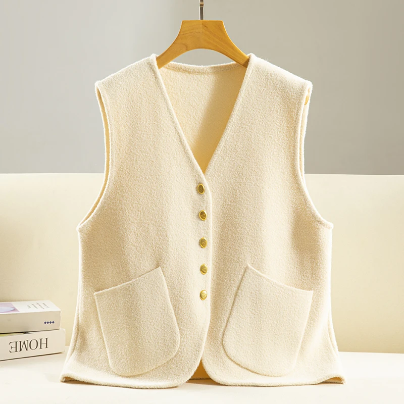

Warm Knitted Vest Top Pure Color Button Design Base Layer Lightweight High End Texture Versatile Women's Faion Autumn Winter