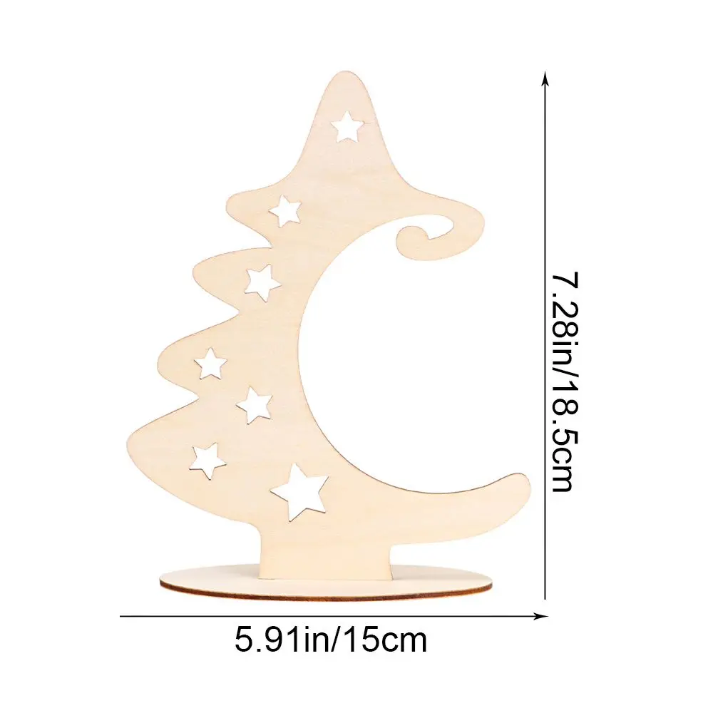 1PC Wooden Christmas Tree Ornaments Crafts with Stand Star Wood Slices Xmas Tree Decor Handmade Home Decorations