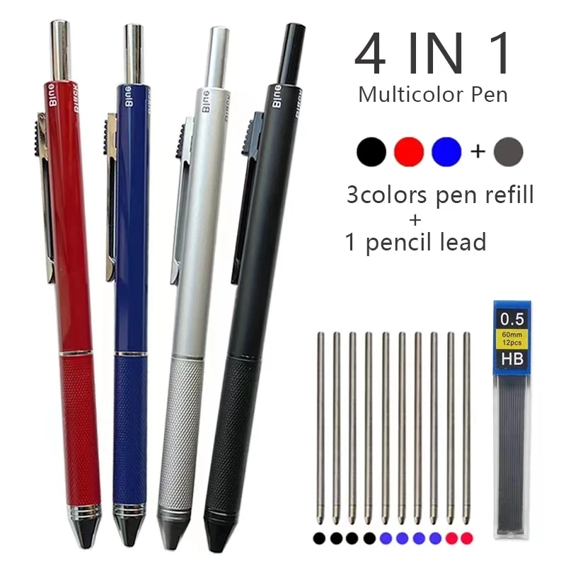 Multicolor Ballpoint Pen New Technology Gravity Sensor 4 In 1 Metal Multifunction Pen 3-colors Ball Point Refill and Pencil Lead