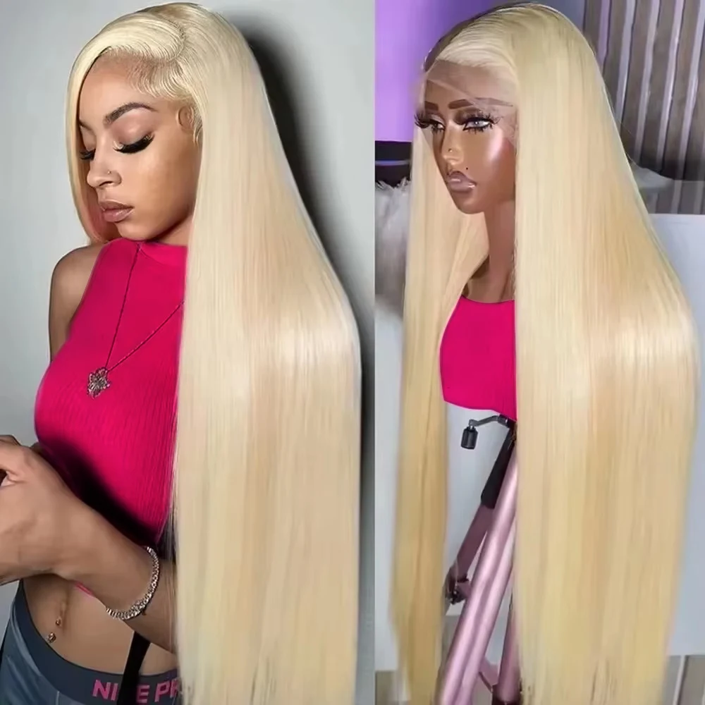 300% densité HD Transparent 613 Blonde droite 13x7 dentelle avant perruques de cheveux humains pour les femmes brésilien dentelle frontale perruque pré plumée