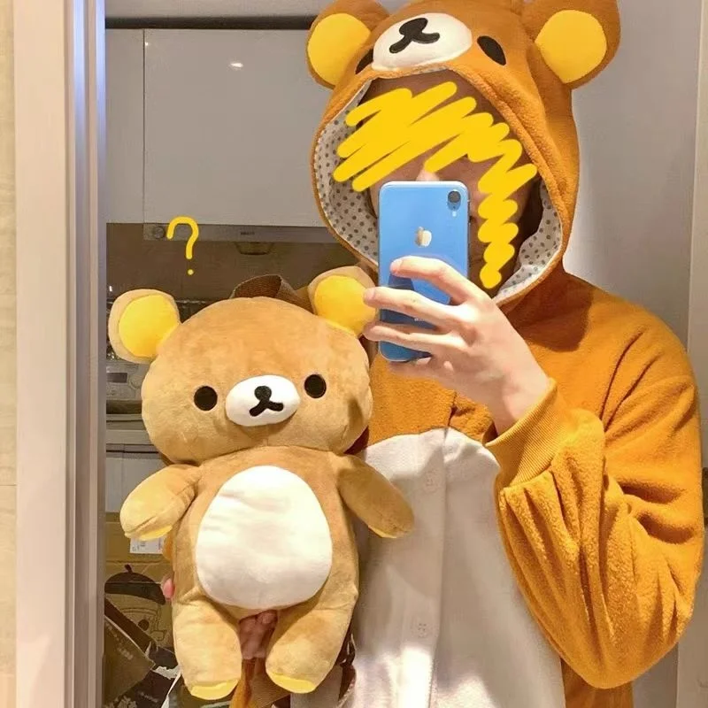 45cm Cute Rilakkuma Plush Backpack Cartoon Character Shoulder Bag Kawaii Kid Bear Animal Bag Couple Birthday Gift For Girlfriend