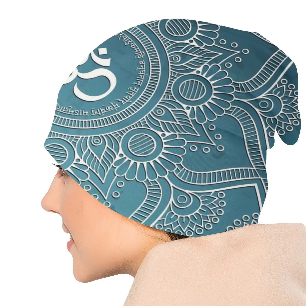 Custom Unisex Bonnet Knitting Hat Maha Mrityunjaya Mantra Hip Hop Beanies Adult Om Yoga Mandala Buddhism Aum Beanie Hats Cap