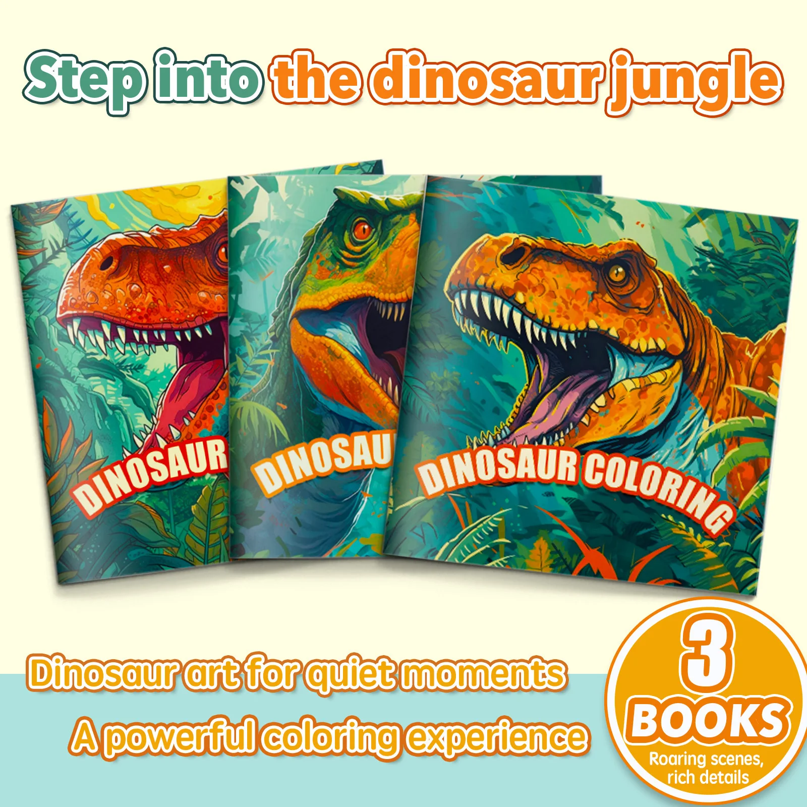Dinosaur Coloring Adventure 3-Book Set for Adults: Adult Coloring Books with Detailed Jurassic Jungle Dinosaur Designs