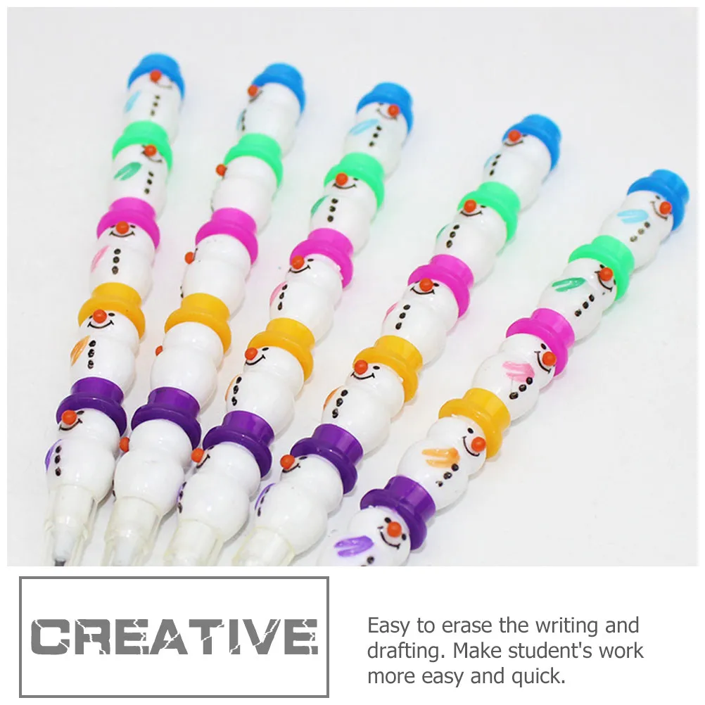 12Pcs Plastic Pencils For Art Student Christmas Stocking Fillers Non Sharpening Stackable Snowman