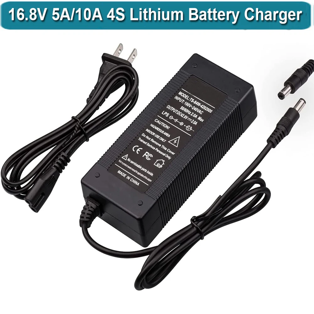 16.8V 5A 10A AC/DC Lithium Battery Charger for 4S 14.8V Li-ion Battery Pack with DC5.5 * 2.5mm Plug Fast Charging