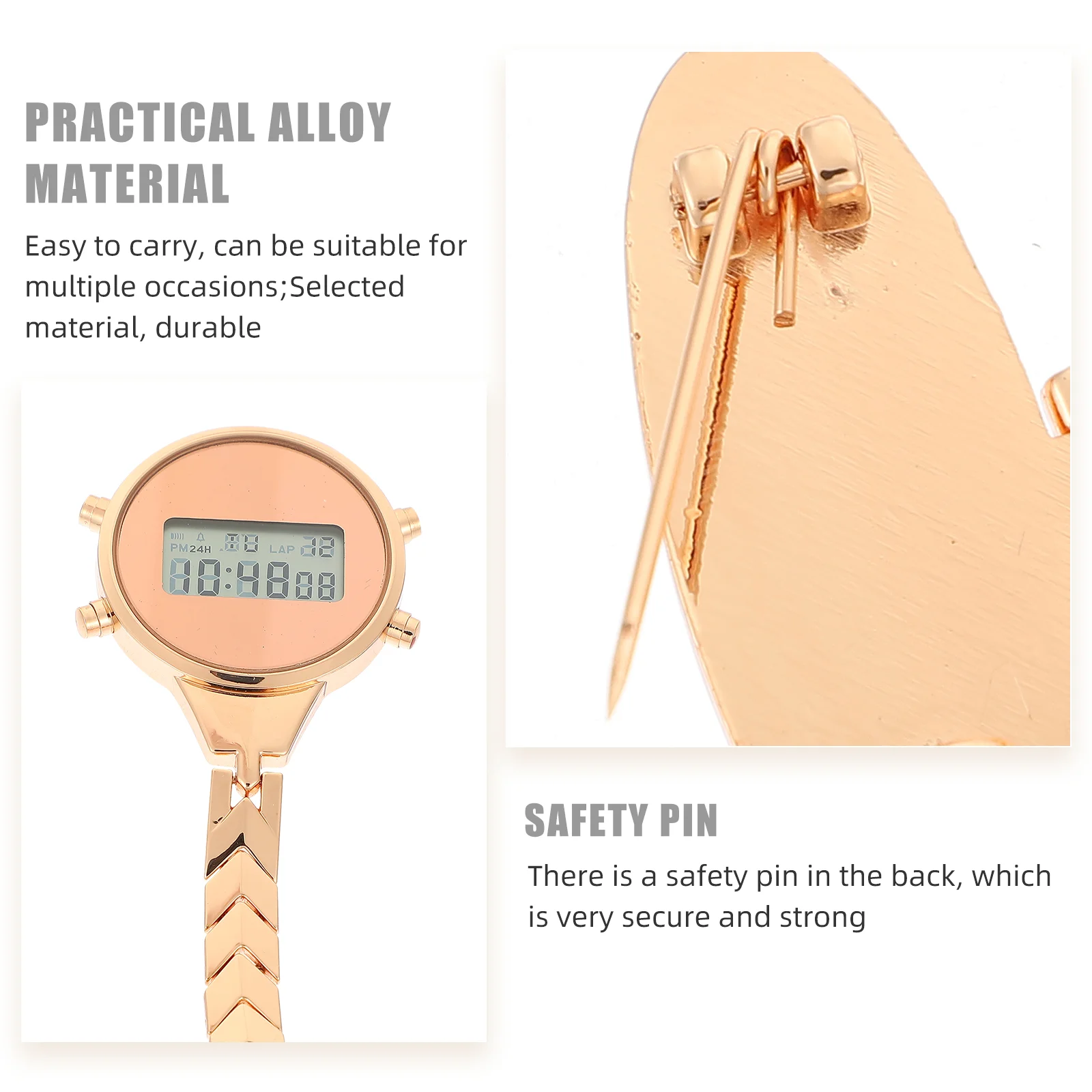 Watches Digital Electronic Nurse Form Portable Care Lapel 88X35CM Rose Gold Hanging Fob Student