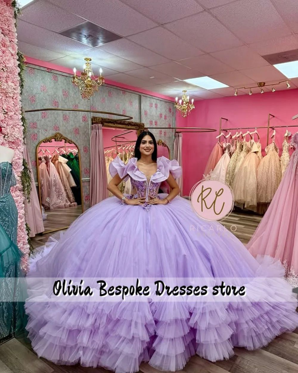 Lavendelfarbenes, schulterfreies Quinceanera-Kleid mit geraffter Schleppe, süßes 15-/16-Kleid, mexikanisches Mädchen-Geburtstagskleid, individuell gestaltet