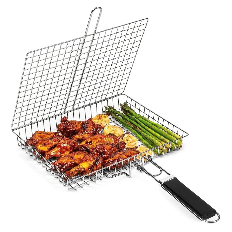 

Foldable Handle BBQ Tongs for Grilling Chicken, Outdoor Multi-Functional Grilling Fish, Meat, Corn BBQ Rack