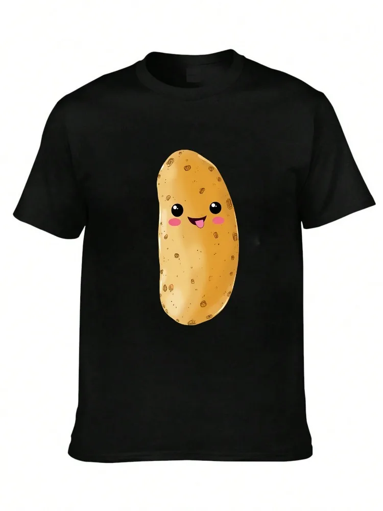 

Милая женская футболка с рисунком картофеля, мягкая повседневная футболка с круглым вырезом и коротким рукавом с веселым дизайном смайлика