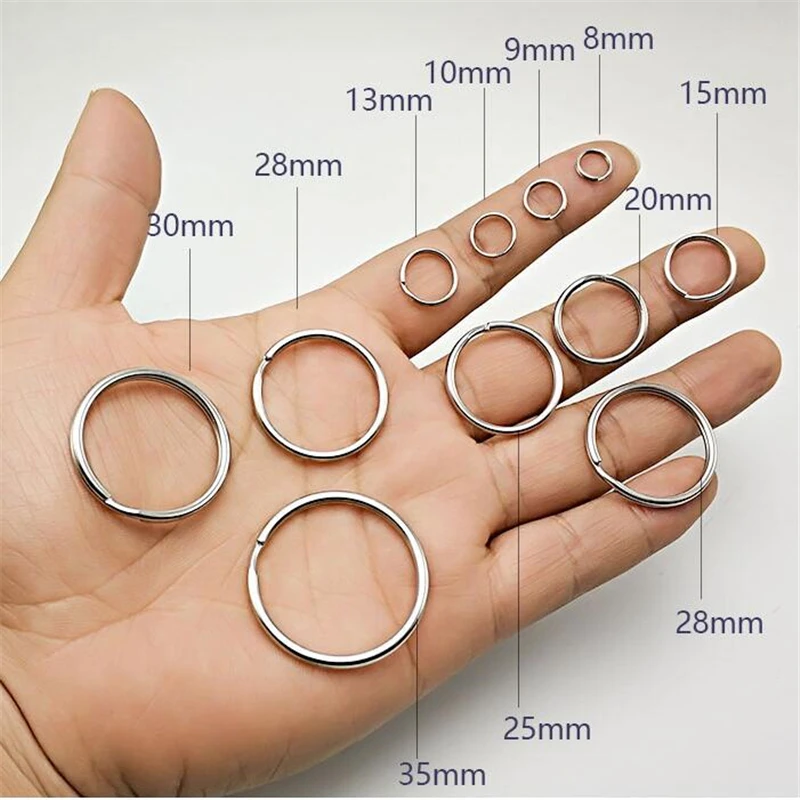 50pcs 12/15/20/25/28/32/38mm Keychain Carabiner Key Ring Fob Finding Fit DIY Pompon Pendant Keyring Accessories Making Supplies