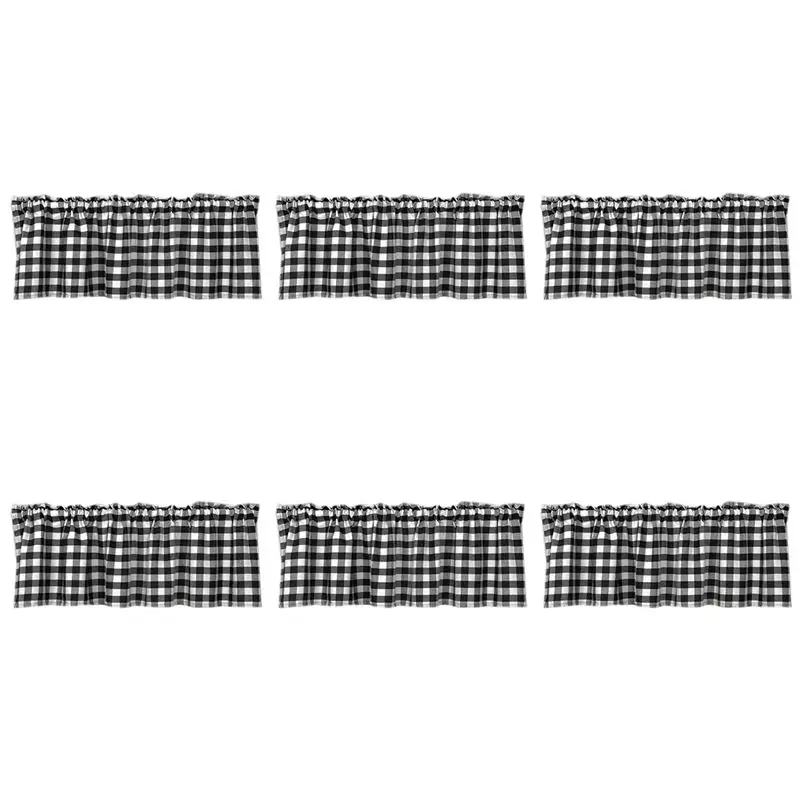 AT05-6X Buffalo Plaid Valances For Kitchen Farmhouse Check Plaid Valances For Window Treatment Decor (Black And White)