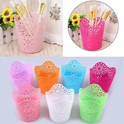 1Psc Color Newest Lace Hollow Out Makeup Brush Pen Storage Holder Desk Organizer Flower Vase Pot