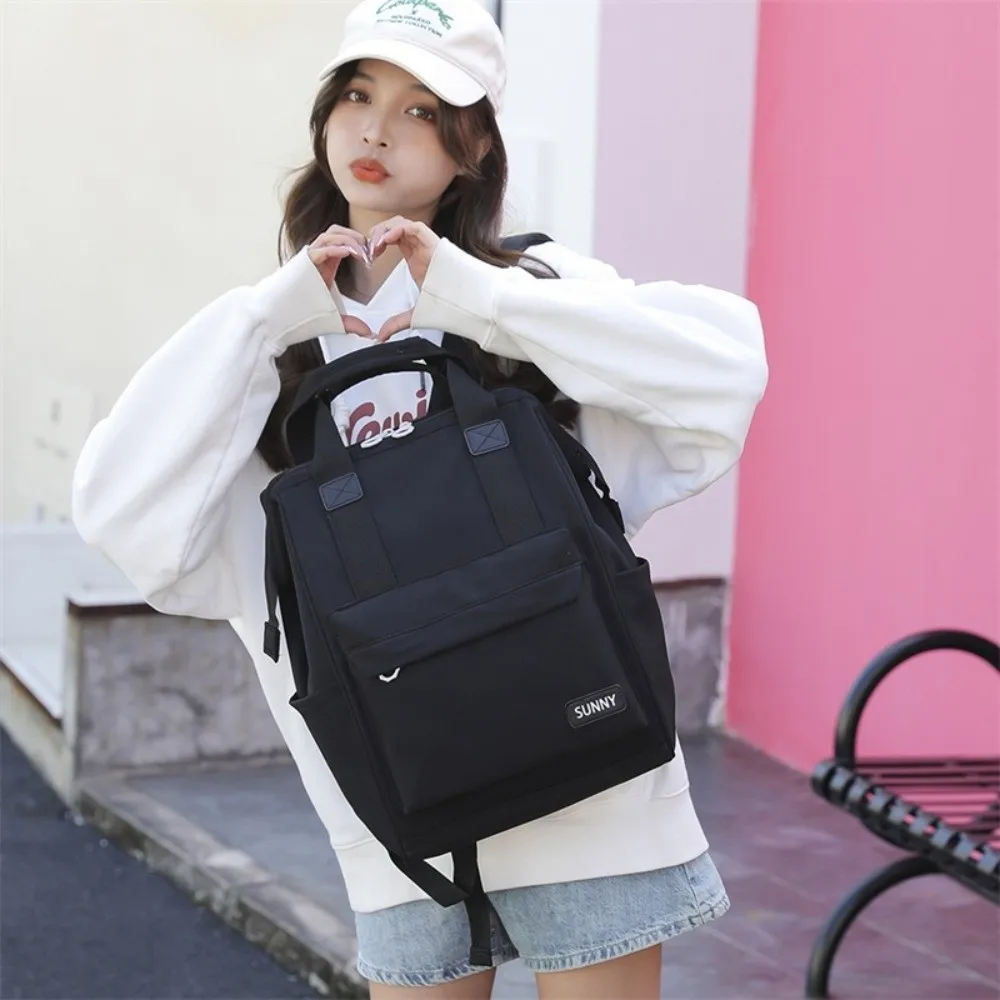 Solid Color Shoulder Backpack Large Capacity Wear-resistant Travel Laptop Rucksack Oxford Cloth Multi-pockets Student School Bag