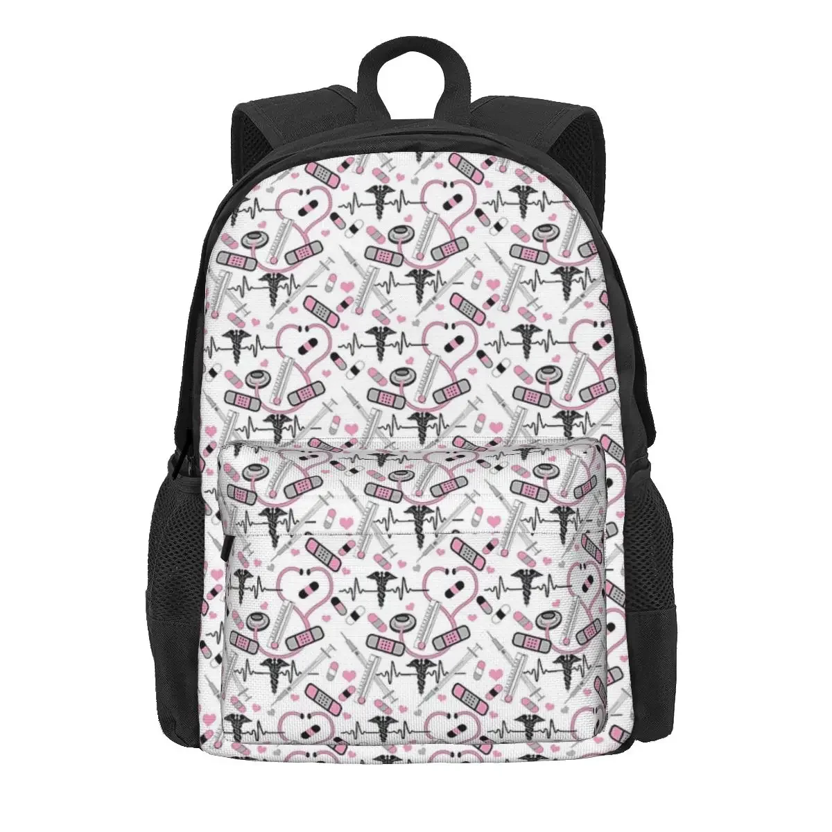 Cute Stethoscope Nurse Doctor EKG Pattern Backpacks Boy Girl Bookbag Children School Bags Rucksack Laptop Rucksack Shoulder Bag