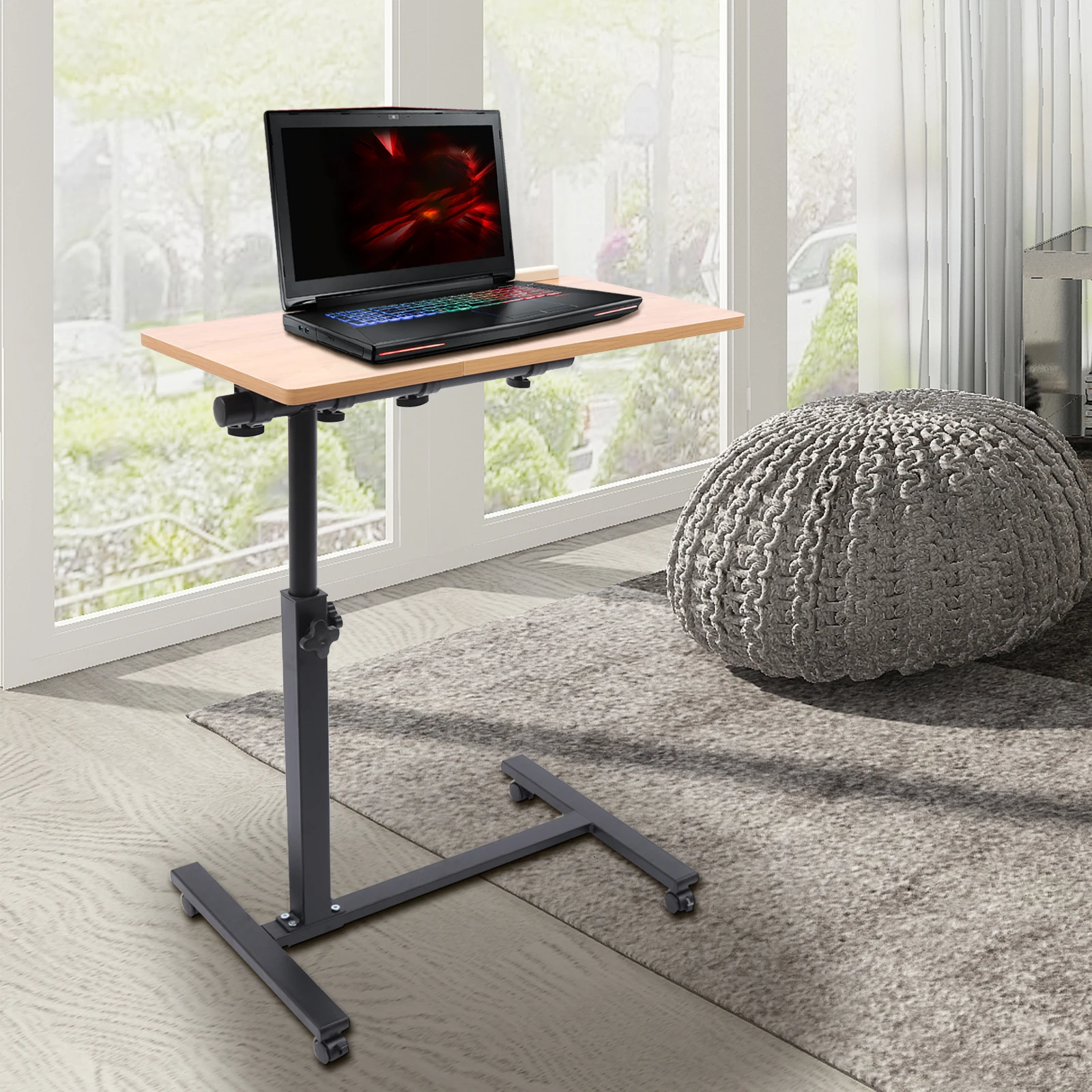Rolling Laptop Desk 360° Rotation Computer Mobile Stand Adjustable Height Computer Table Sofa Side Tables for Home Office