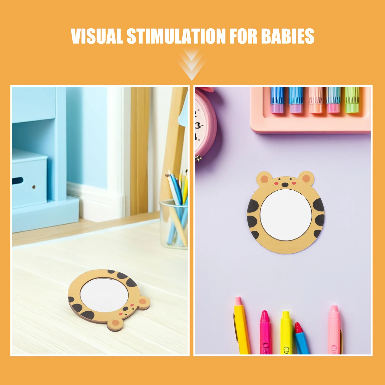 Espejo de baño de madera para niños pequeños, diseño de cerdo redondo, habilidades cognitivas para bebés, juego de agua, aprendizaje sensorial para el baño, diversión, 2 uds.