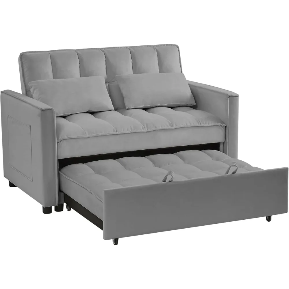 أريكة سرير قابلة للتحويل 53 مع مسند ظهر قابل للتعديل، كرسي، وسائد، تخزين جانبي - أثاث غرفة المعيشة الوظيفية الأنيقة #6