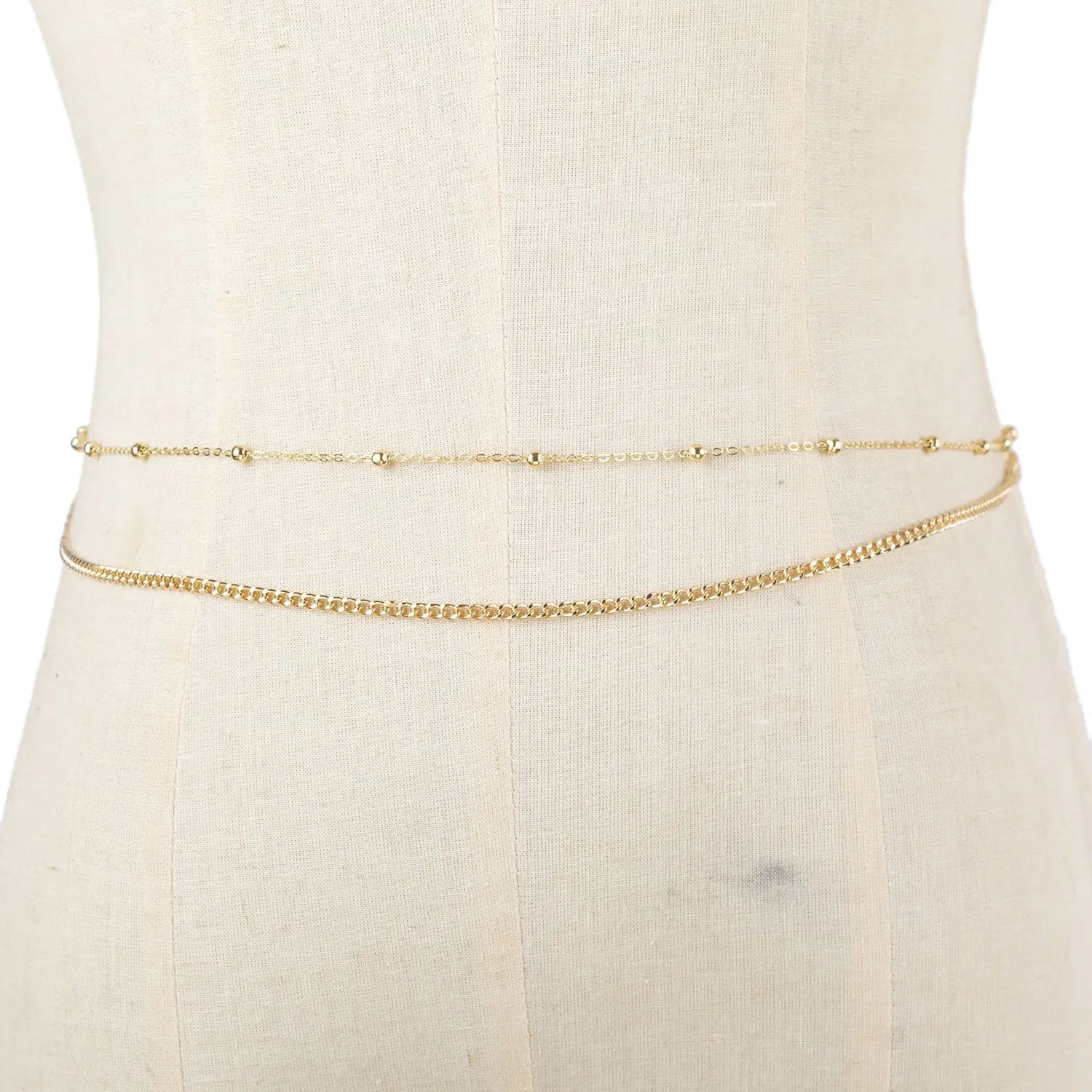 Fashionable and Sexy Round Bead Chain Double Waist Chain Simple Metal Thick Chain Body Chain Women\'s Belly Waist Decoration