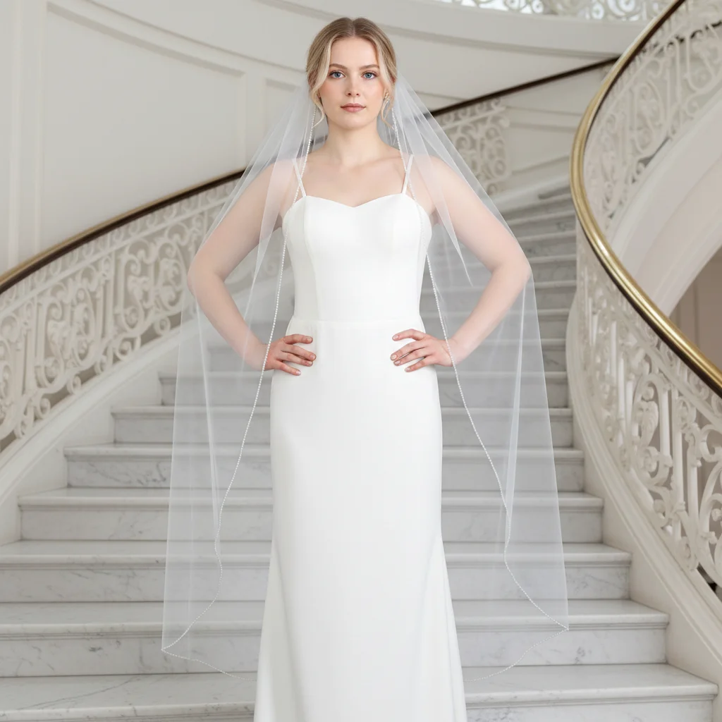 

Свадебная фата с гребнем, украшенная бисером, жемчугом и кристаллами, простая, элегантная, классическая G34