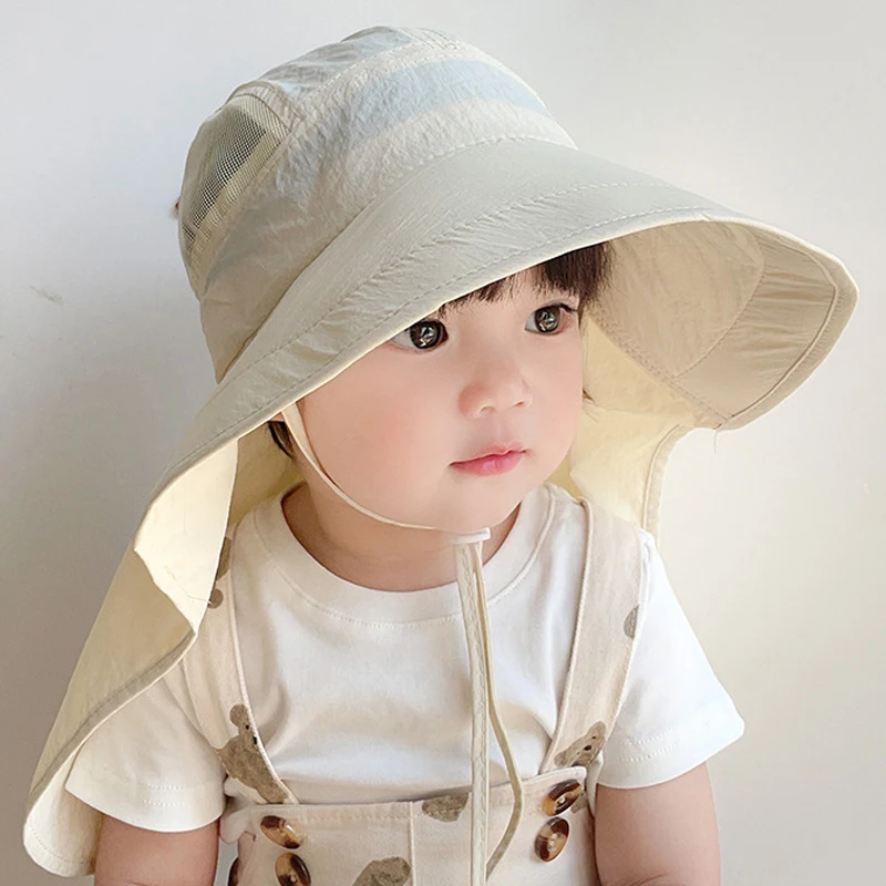 New Quick-Drying Shawl Sun Hat for Boys Girls Large Brim Kids Panama Cap Summer Travel Beach Hats Children Accessories 2-6 Years