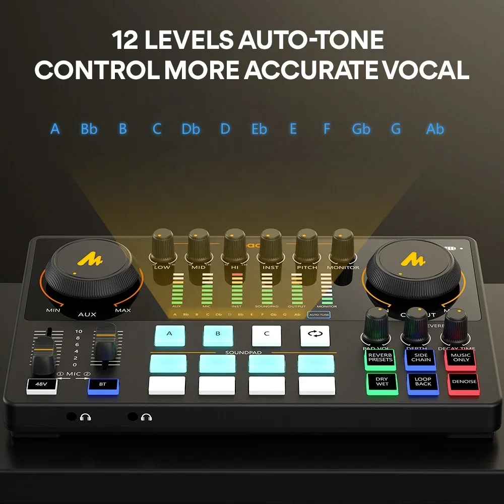 2026 Professional Live Stream Vocal Sound Card Audio Interface Mixer Support Multi-Channel Mixing Sound Card