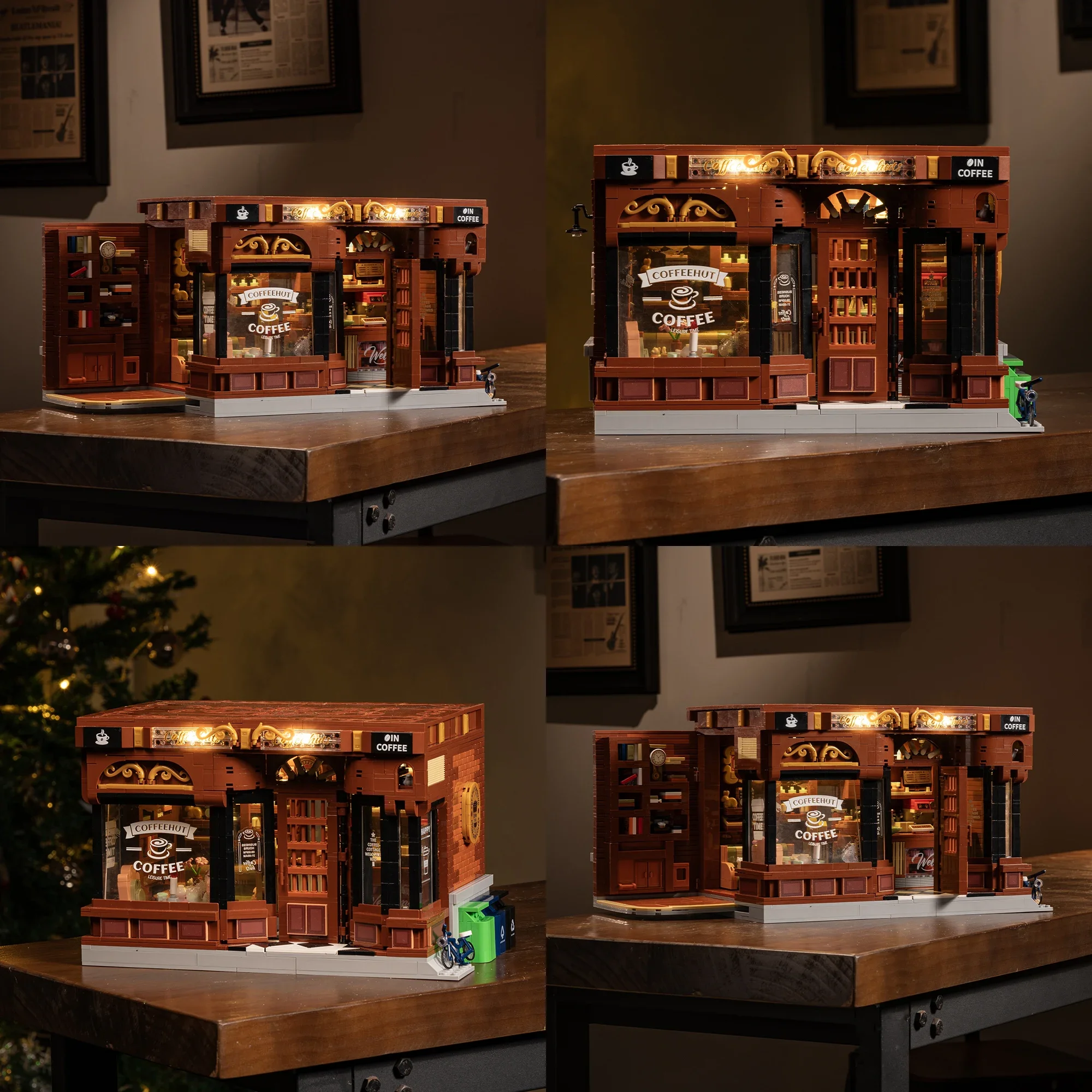 مكعبات بناء مقهى على الطراز الأمريكي مع ضوء 1904 قطعة عرض الشارع ريترو مقهى مخزن وحدات الطوب لعب هدايا للأطفال والكبار #2