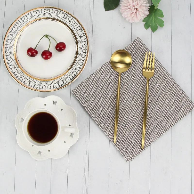 5 Colors Simple Pinstripe Linen Cotton Napkins Placemat Insulation Pad Restaurant Hotel Table Desk Decorations Supplies