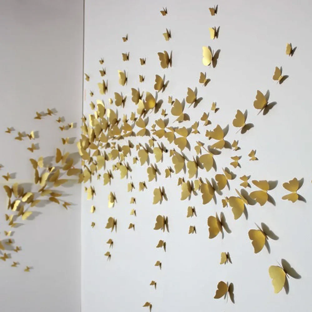 48Pcs/set Pearlescent Butterfly Sticker Paper 3D Butterflies for Home Wall Refrigerator Decor Wedding Party Balloons Decorations - view 5