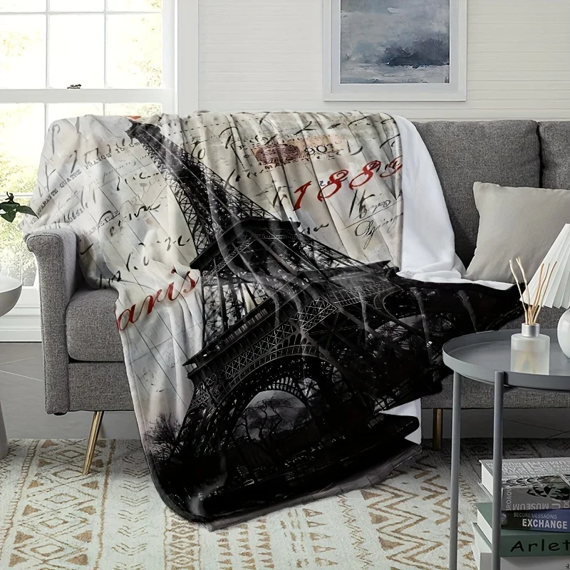 Vintage Eiffel Tower Architecture Design Art Blanket - Soft Lightweight All-Season Multi-Purpose Throw for Nap, Couch & Travel