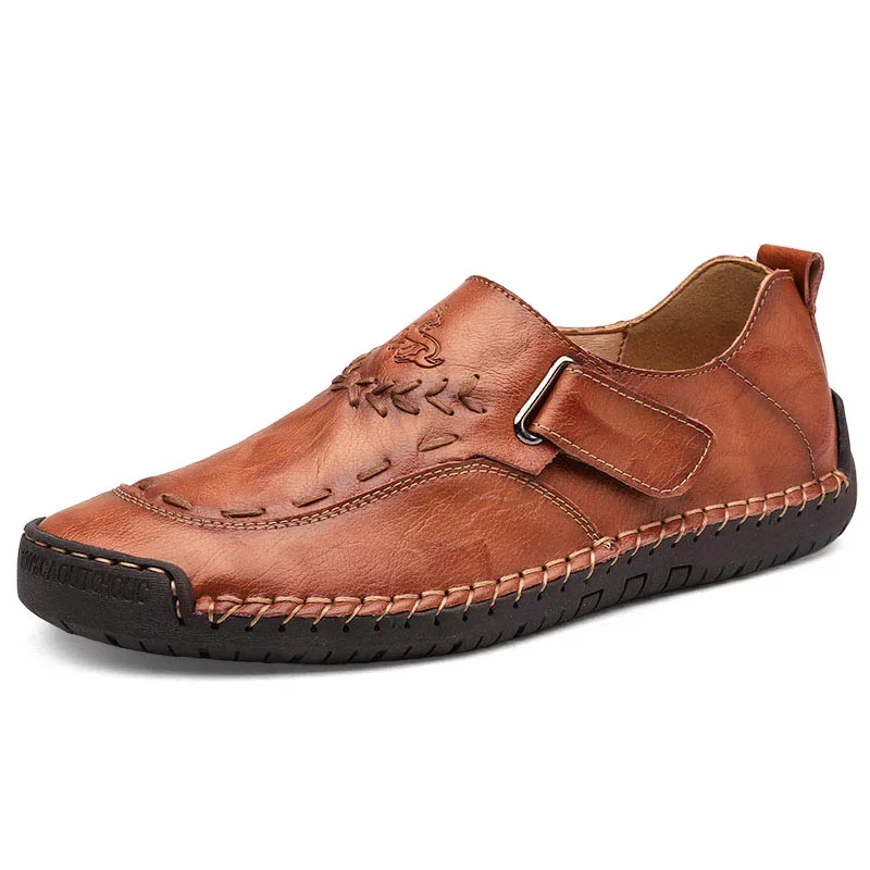 Sapato casual masculino de couro rachado, tênis respirável, mocassins de enfiar, mocassins clássicos, sapatos de condução confortáveis, marca