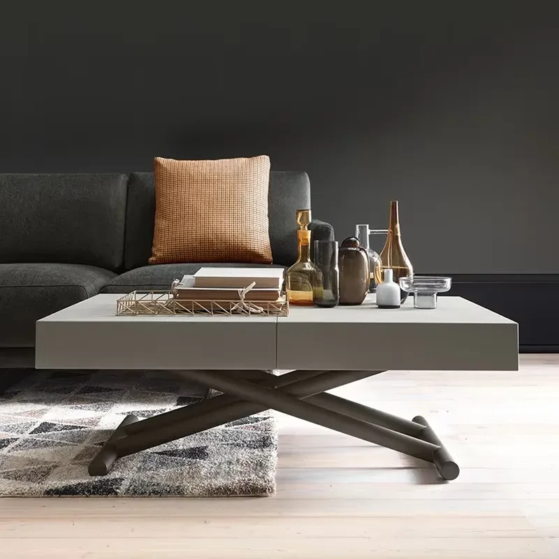 Solid Wood Italian Minimalist Multifunctional Extendable Foldable Height-adjustable Coffee Table Living Room Furniture Small