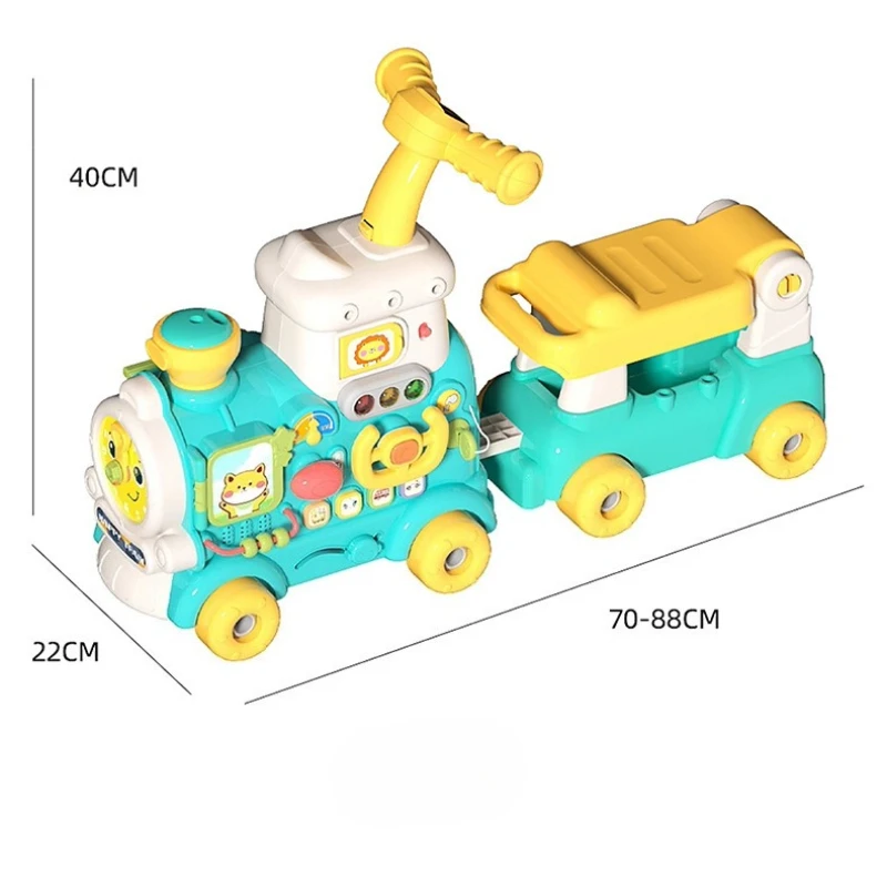 幼児用プッシュウォーカー、蒸気機関車のおもちゃ付き、多機能ベビー学習車、早期教育とエンターテイメント、安定した三角形