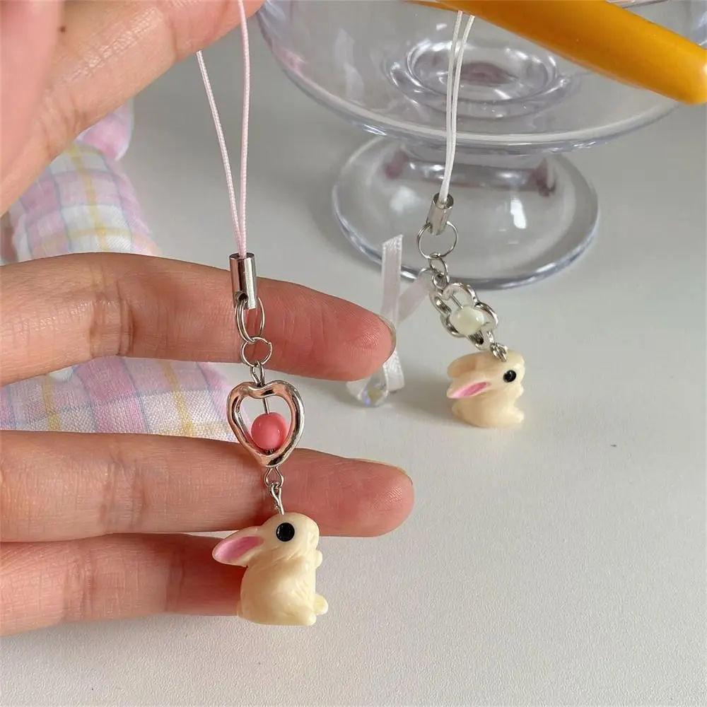 Flower Bowknot Rabbit Keychain Phone Charm Pendant Cellphone Strap Heart Anti Lost Phone Strap Lanyard Backpack Accessories