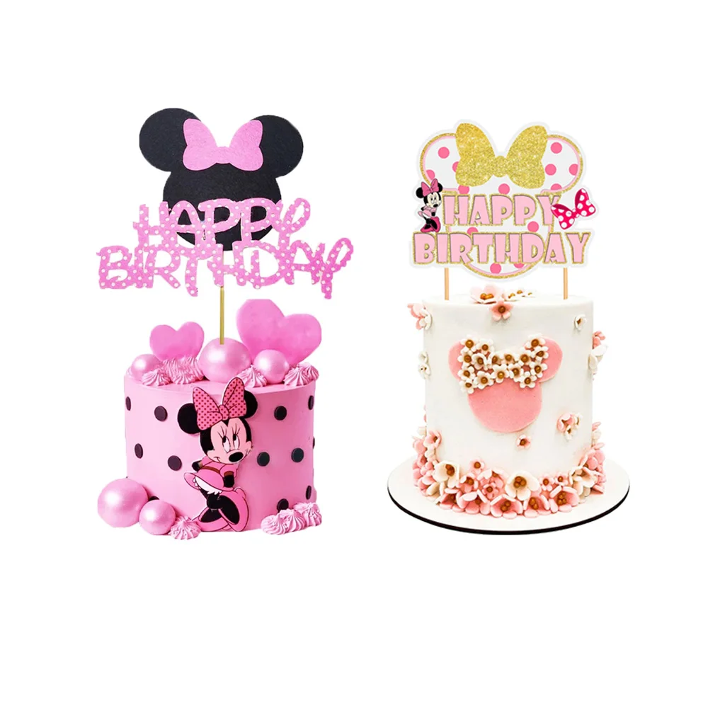 New Disney Minnie Felt Cake Toppers Party Decorations Girls 1 Year Old Shower Kids Love Cake Toppers Anniversary Birthday Weddin