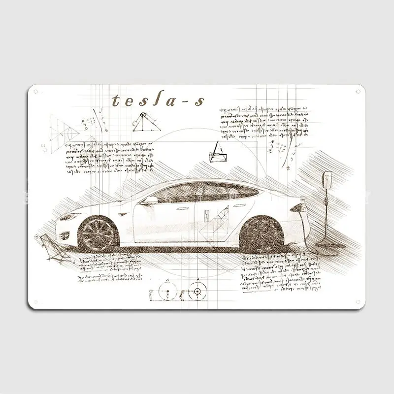 Tesla Model S Poster Metal Plaque Pub Bar Cave Funny Wall Decor Tin Sign Posters