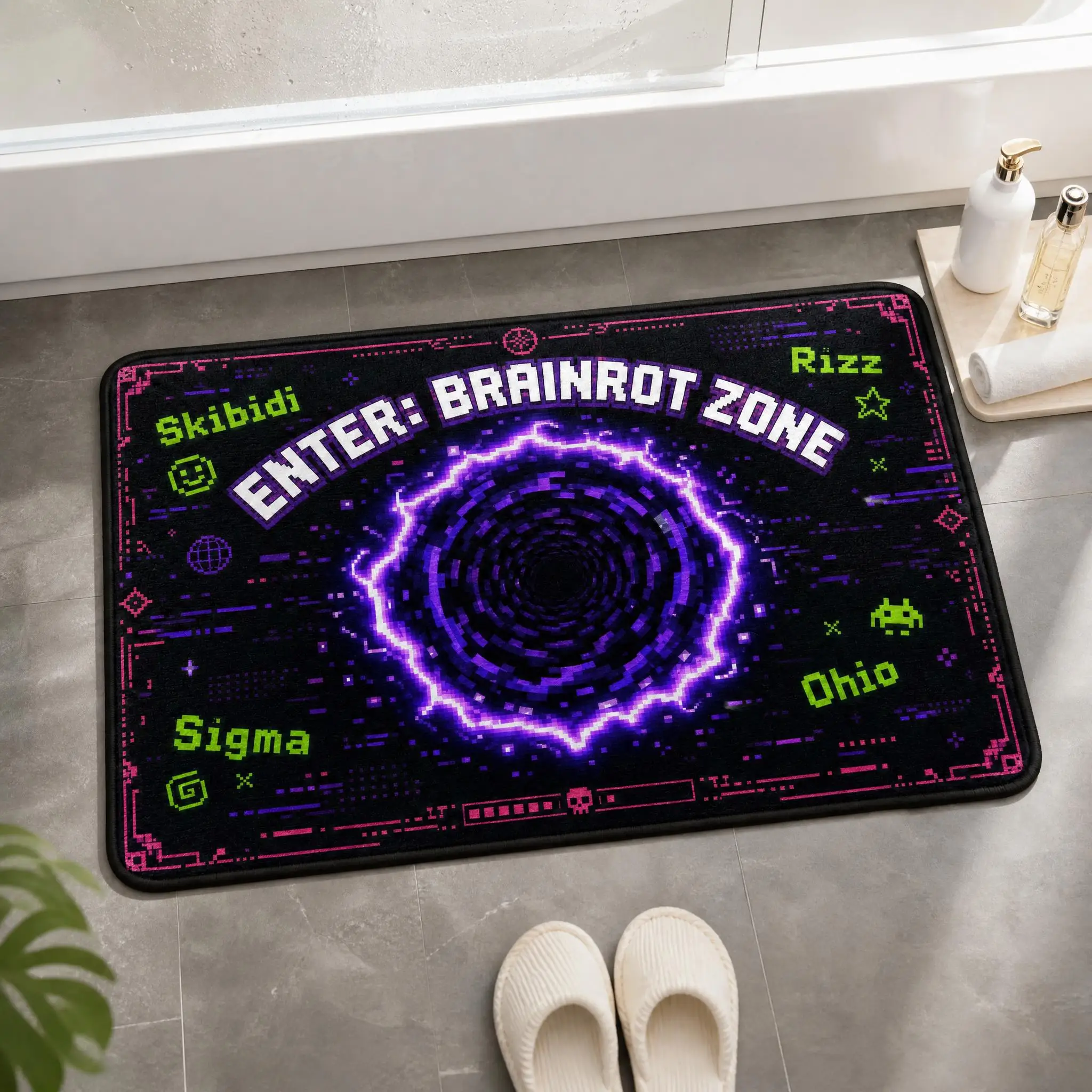 Tapis de sol à motif rétro Brainrot Zone, adapté à la décoration des salons et des entrées de chambres, un cadeau de vacances unique
