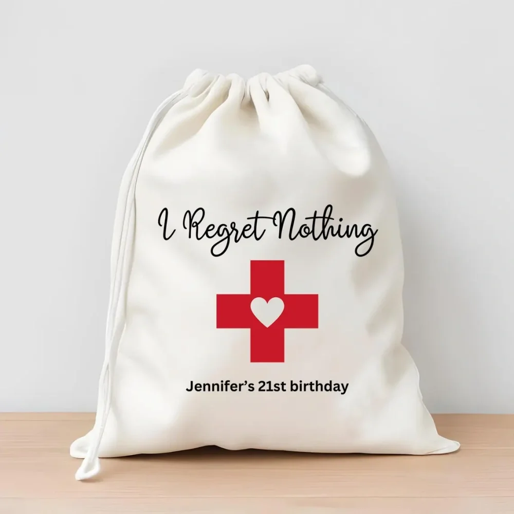 CustomIRegret Nothing Recovery Kit Bags-Hangover Kit Bag Bachelorette-Mini Favor bag-Red Heart Printed Bags-Bridal Party Favors