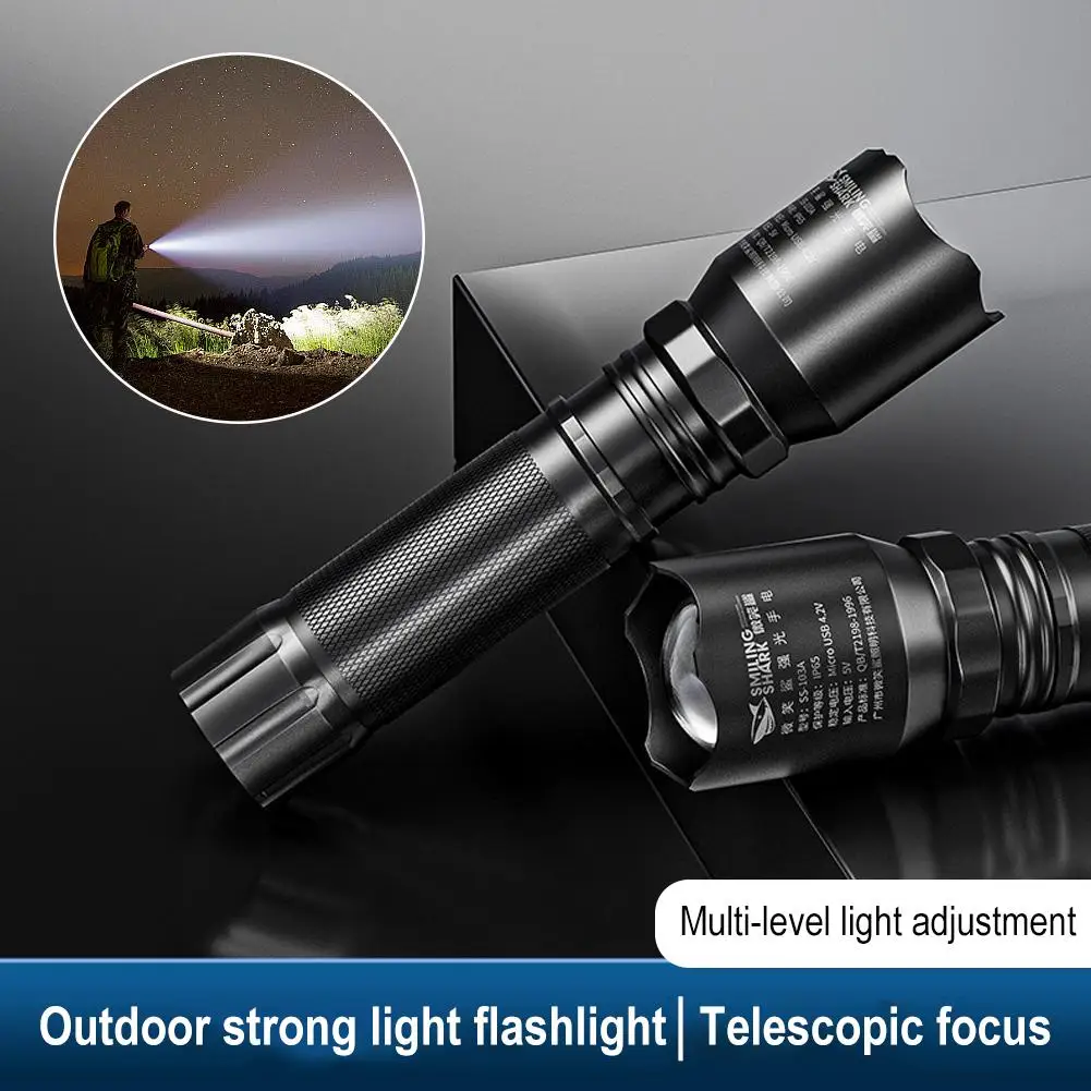 Powerful LED Flashlight Strong Bright Aluminum Alloy Portable Torch USB Rechargeable Outdoor Camping Tactical Flash Light