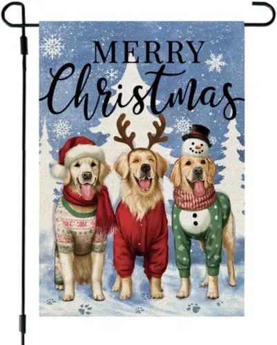 CROWNED BEAUTY Merry Christmas Dogs Garden Flag Golden Retriever 12x18 Inch Doub