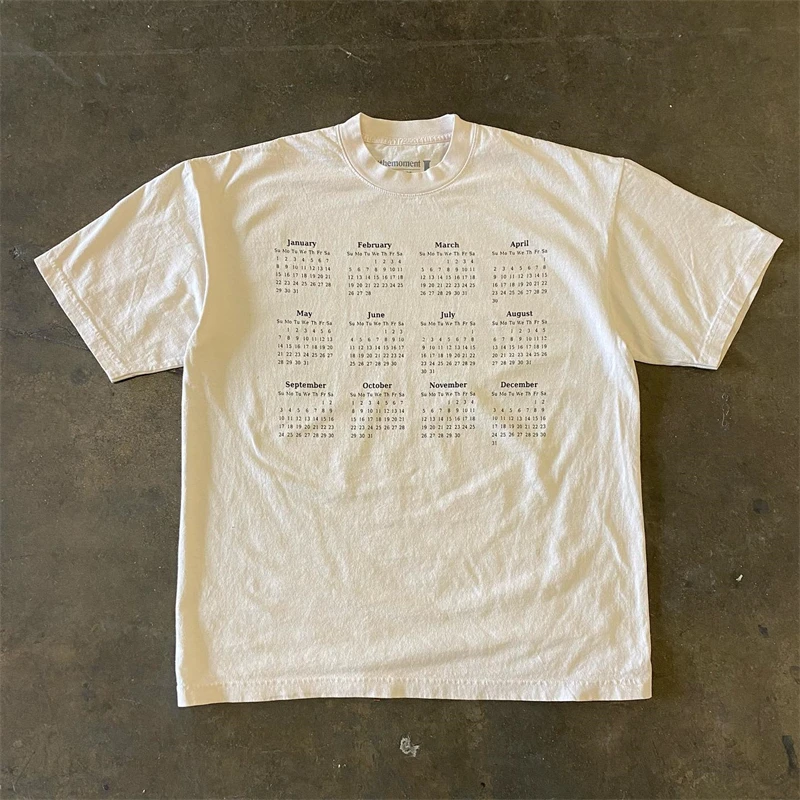 

Pure Cotton 260g Heavyweight Loose Fit Short Sleeve T-Shirt with Calendar Letter Print by Xiao Chen Story Multi