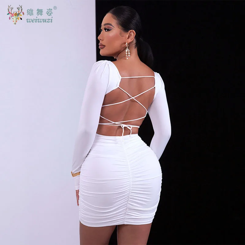 Autumn Sexy Backless Long Sleeved Slim Fit Wrapped Buttocks Party Evening Dress Fashionable Nightclub Cocktail Party Short Dress
