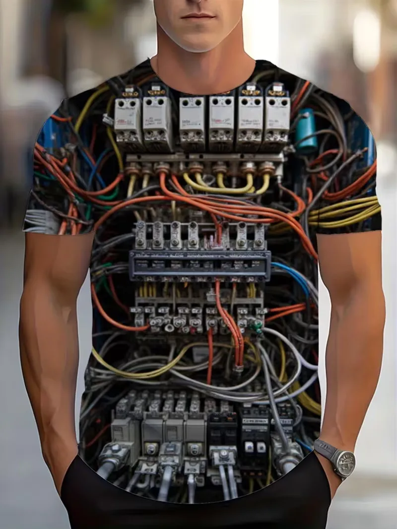 Men Electric Circuit Wire 3D All Over Print T-Shirt Electronic Engineer Graphic Tee Short Sleeve Casual Tshirt Electrician Gift