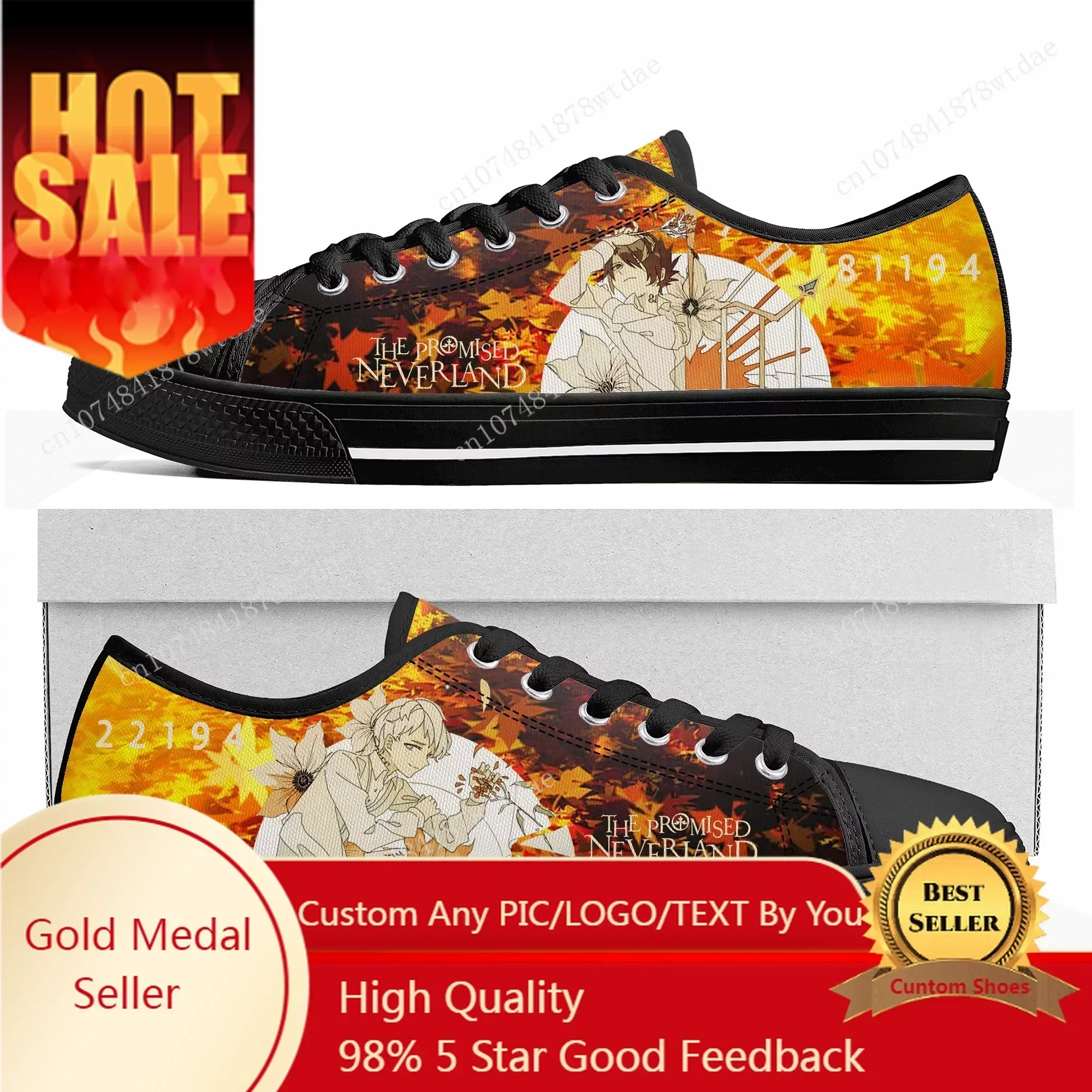 The Promised Neverland Emma Low Top Sneakers Women Men High Quality Canvas Sneaker Casual Anime Cartoon Customize Shoes