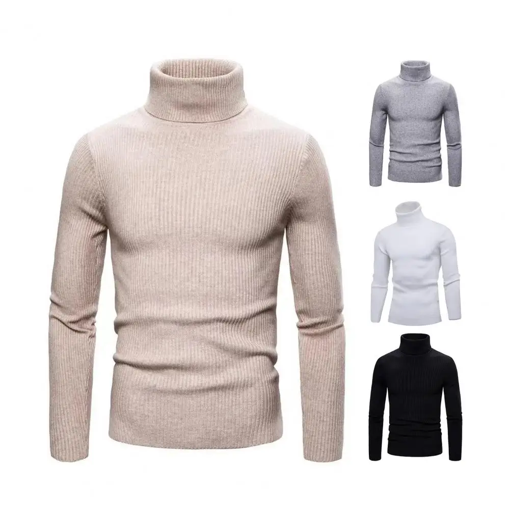 Solid Color Knitting Sweater Men Solid Color Knitting Sweater Stylish Men's Turtleneck Sweater Slim Fit Ribbed for Autumn/winter