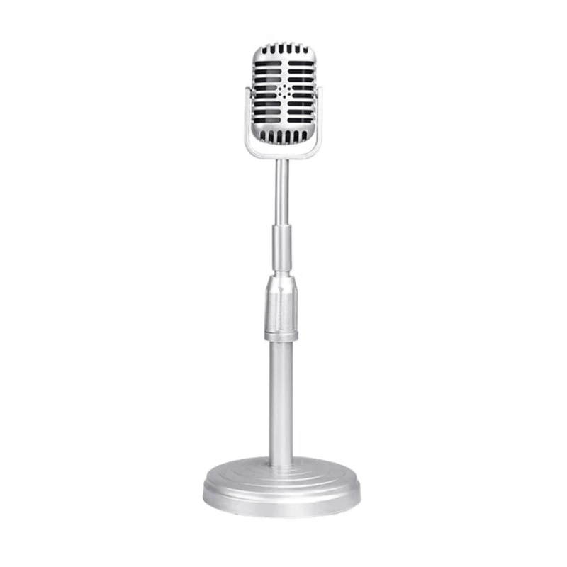 Elegant Simulated Mic Model Faux Old Fashioned Microphone Props Adjust Height for Themed Photoshoots and Studio Dropsale