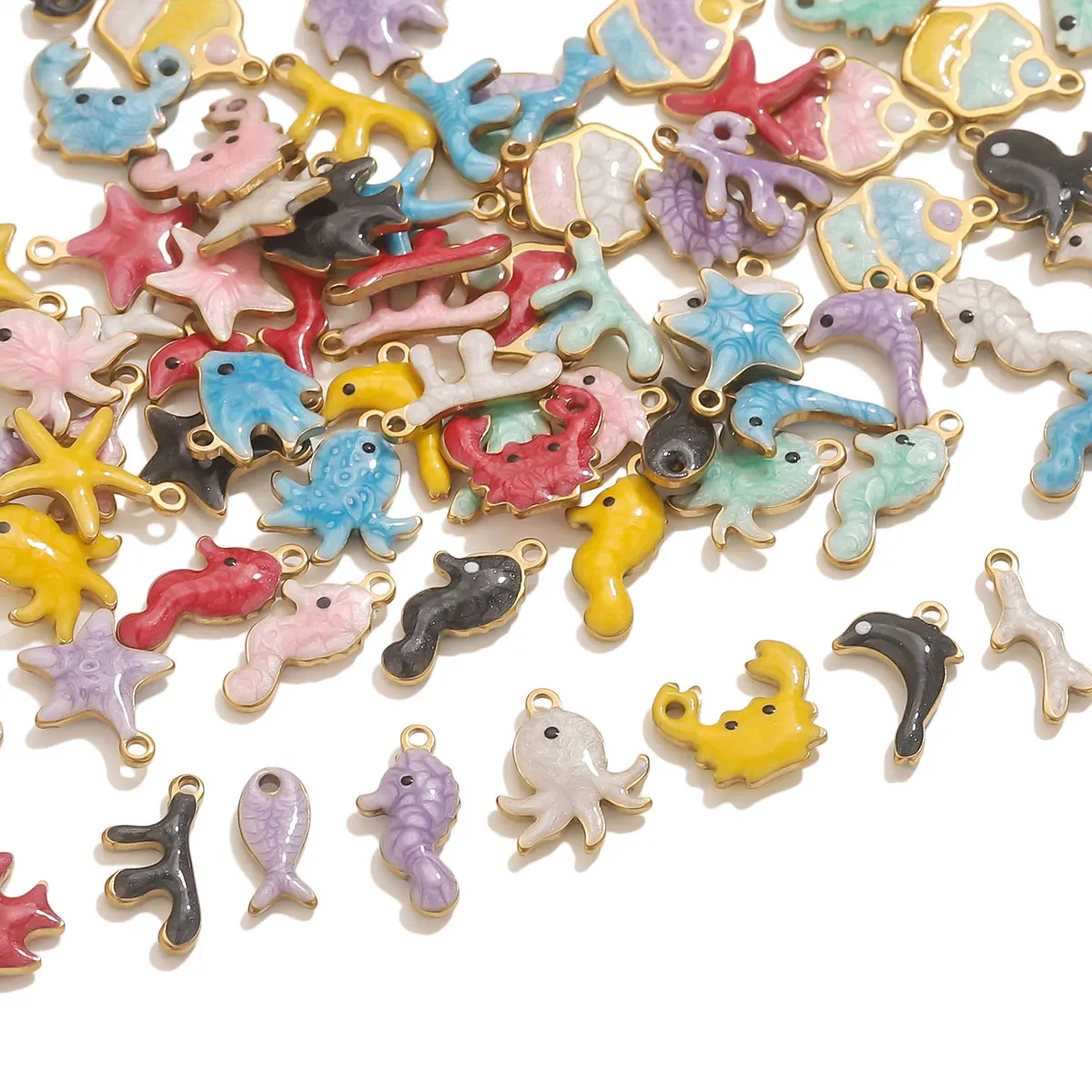 20pcs Stainless Steel Marine Crab Starfish Fish Colorful Charm Necklace Earrings Pendant Base for DIY Jewelry Making Accessories