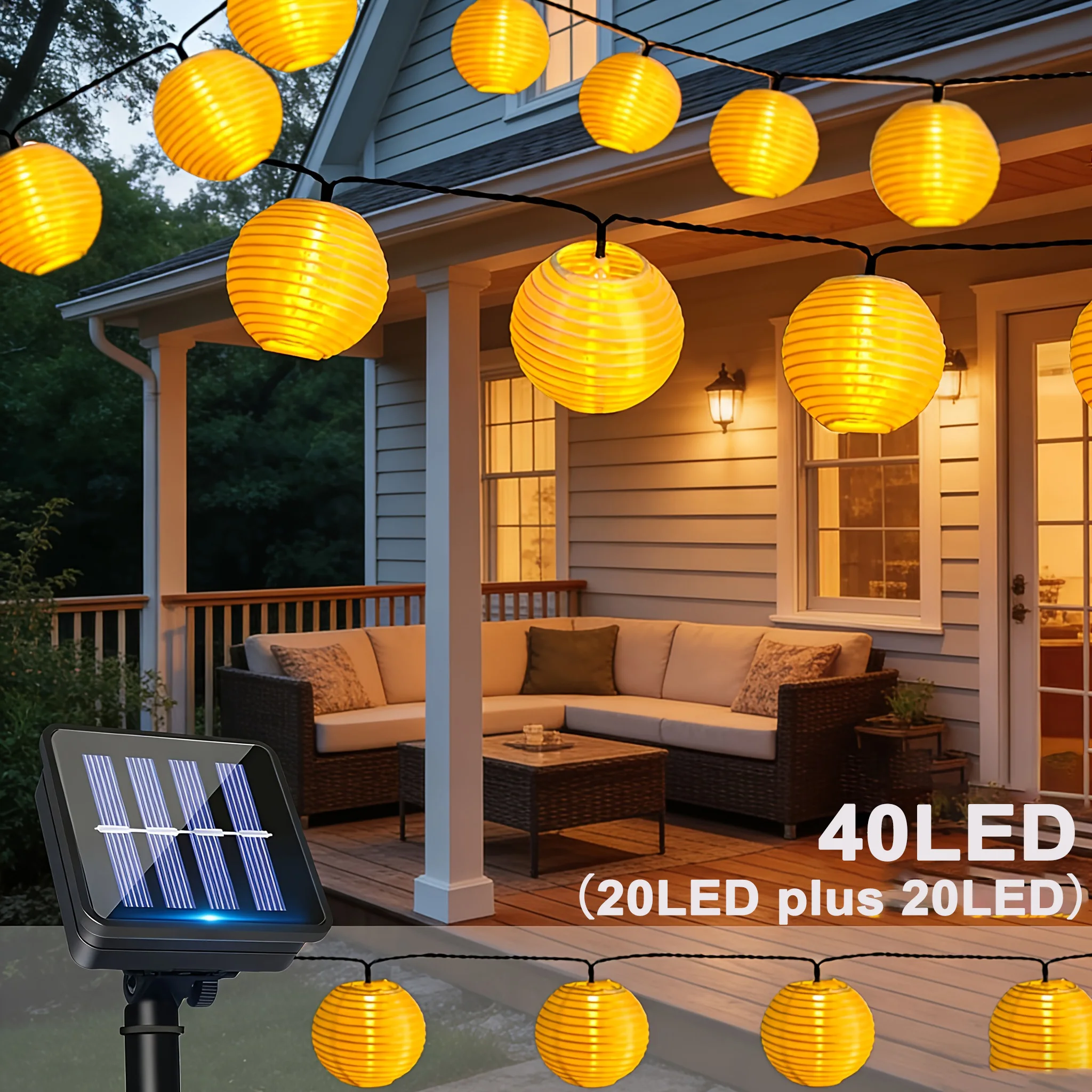 

Светодиодная гирлянда на солнечной энергии 40/20 LED, 5 м, водонепроницаемая, для улицы, патио, свадьбы, вечеринки, Рамадана, садового декора